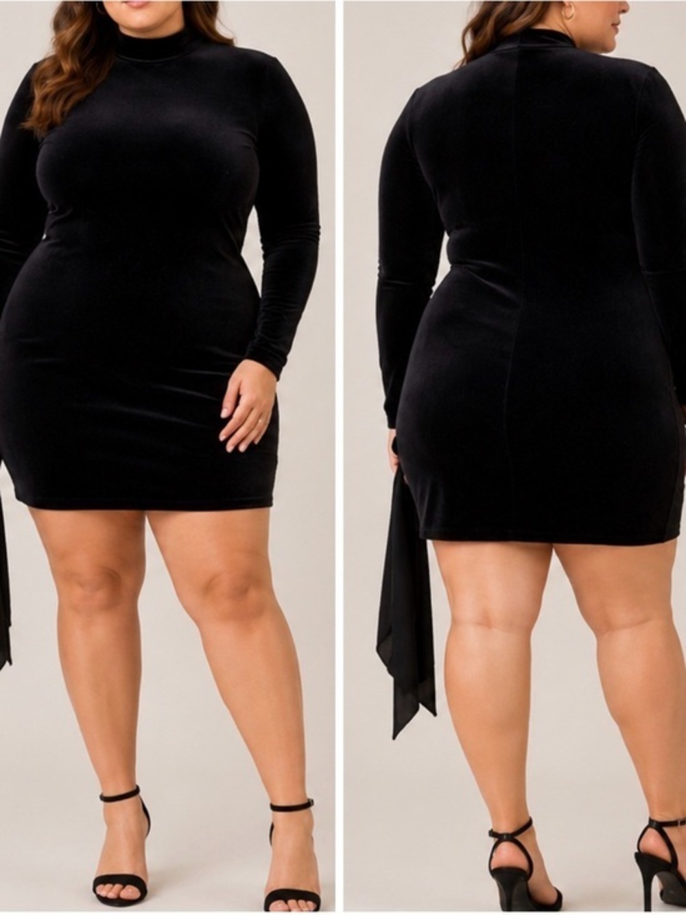 Likely Welcox Black Velvet Mock Neck Long Sleeve Cocktail Party Mini Dress